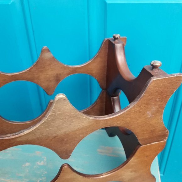 Wine Rack Vintage Teak Wood MCM Stackable Danish Wooden Mid Century Modern for 8 - Picture 9 of 16